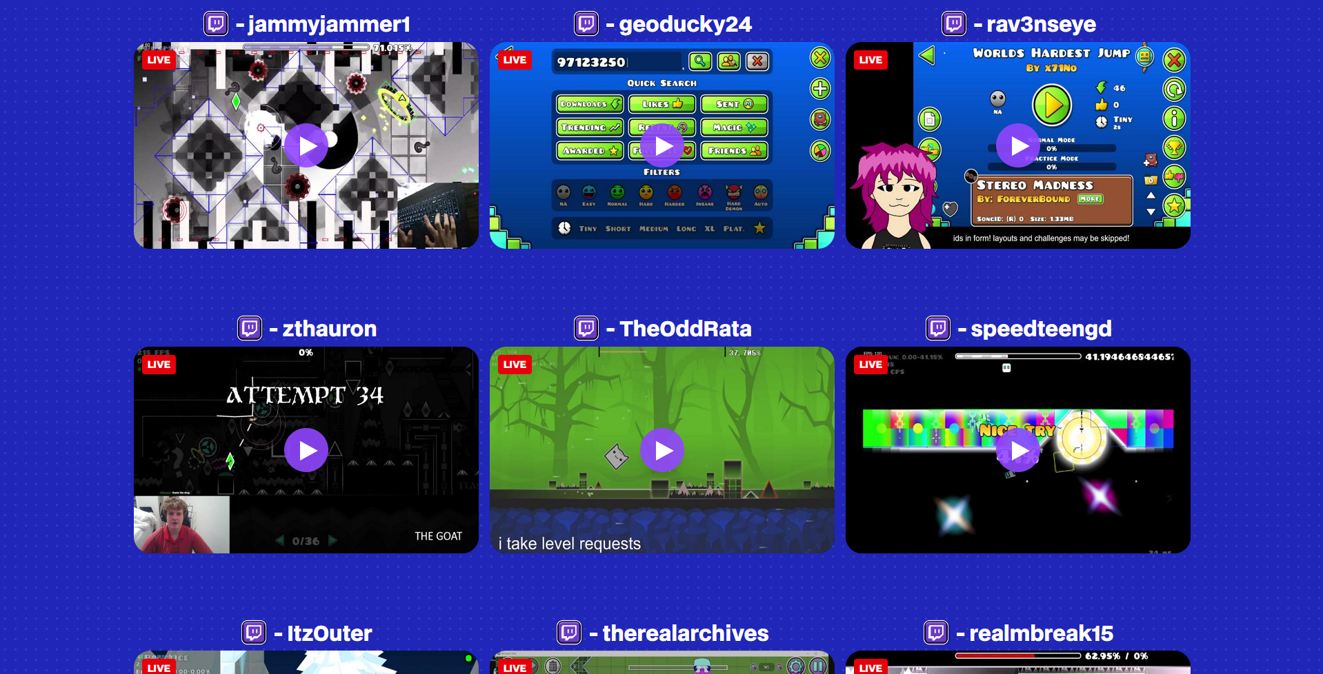 Live Geometry Dash request streams